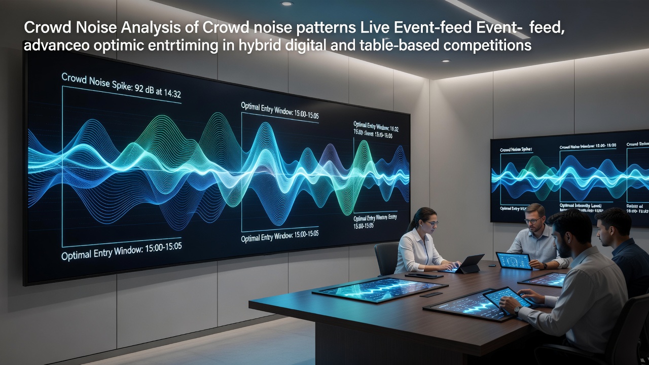Live event feed analysis showing crowd noise visualization overlaid on hybrid esports and table competition streams