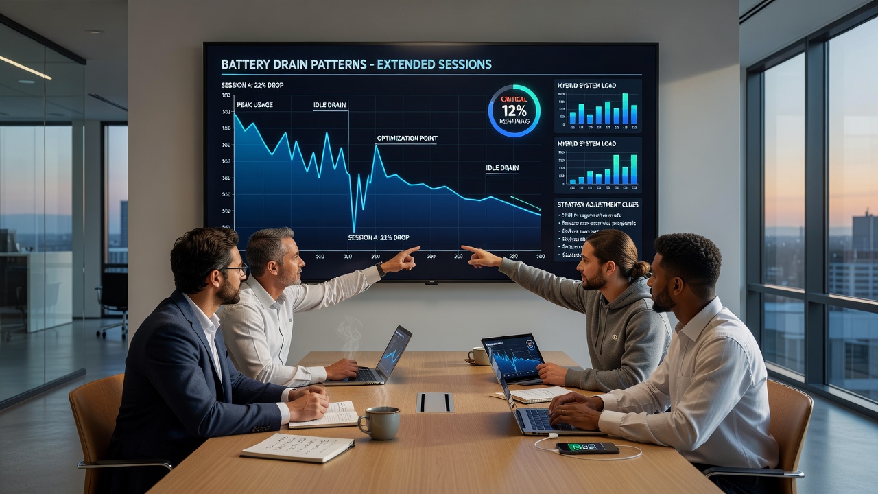 Graph showing battery percentage decline over extended hybrid platform usage