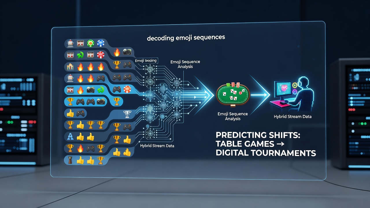 Hybrid stream chat interface showing emoji sequences during table game to esports transition