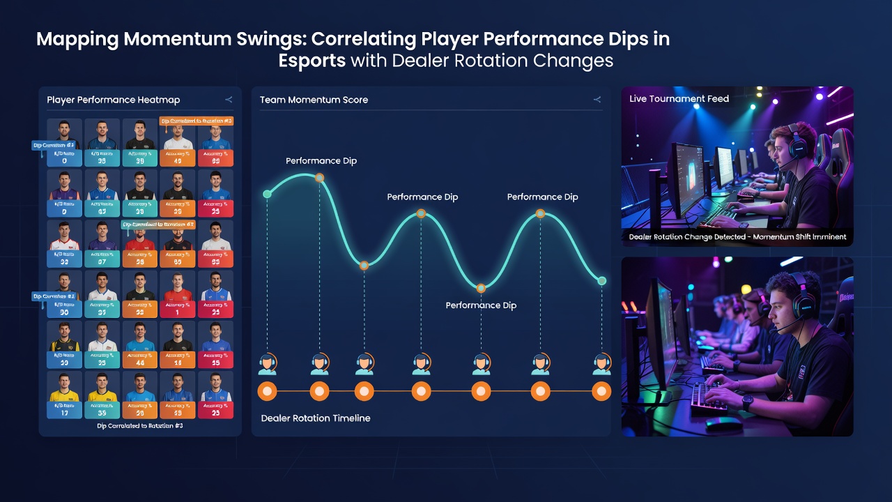 Split-screen view showing esports hero pick probability graph next to dealer table rotation markers