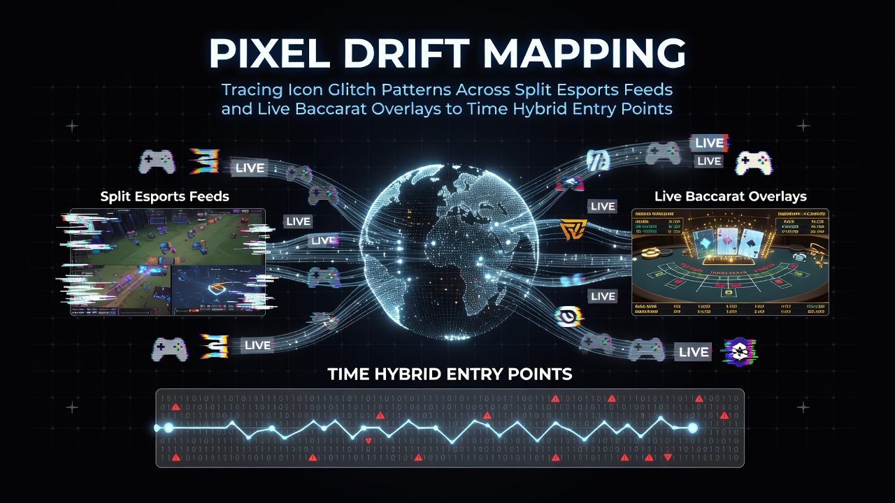 Split screen view showing esports feed on left with icon glitches and live baccarat overlay on right displaying pixel drift in dealer interface elements