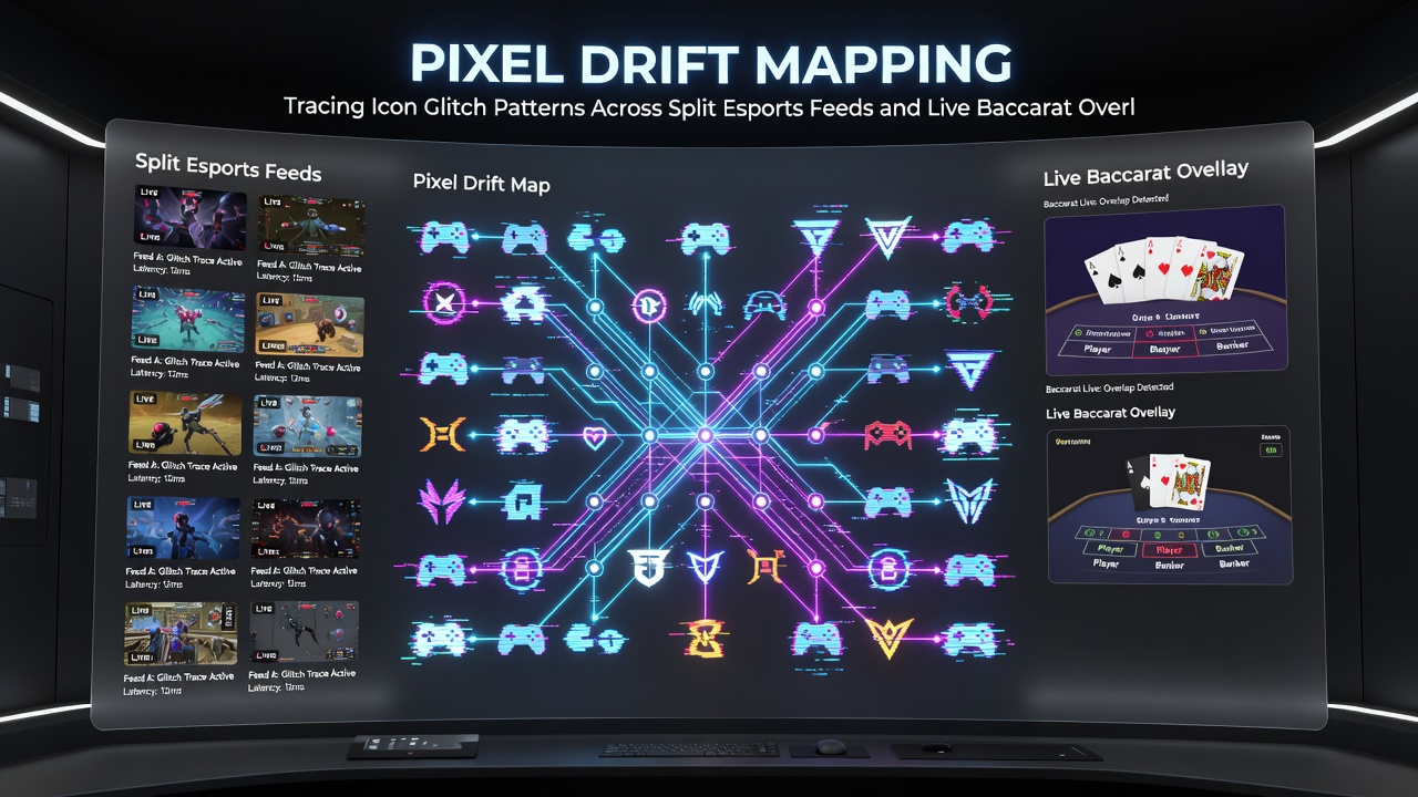 Close-up of pixel drift visualization software highlighting icon glitch vectors in esports ability icons and baccarat overlay elements simultaneously