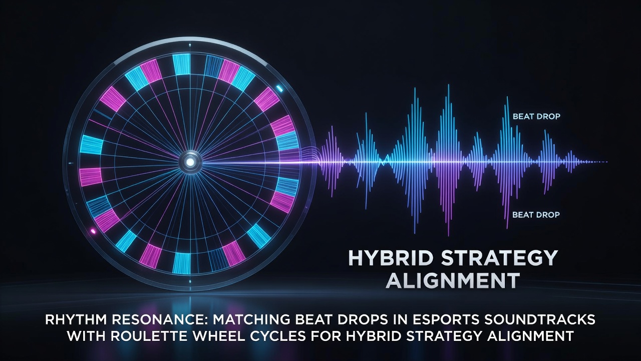 Esports arena with overlaid sound wave visuals and a spinning roulette wheel in the foreground