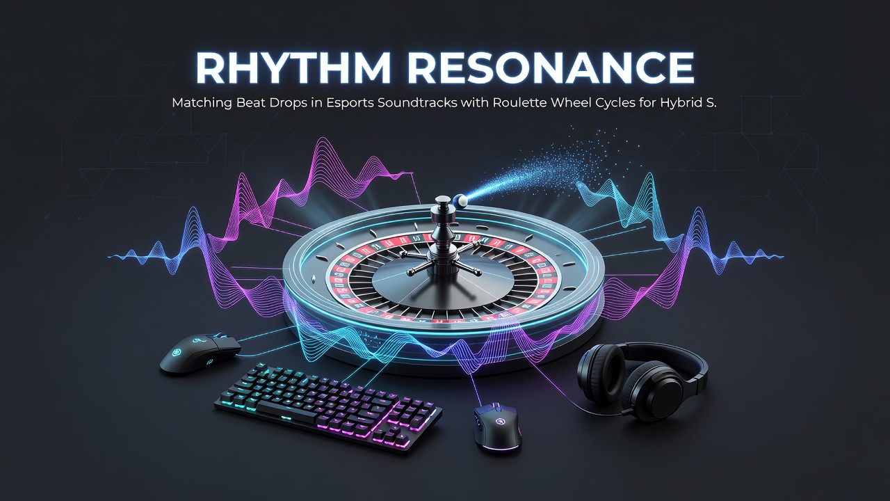 Split screen showing esports audio waveform next to roulette wheel close-up with timing markers