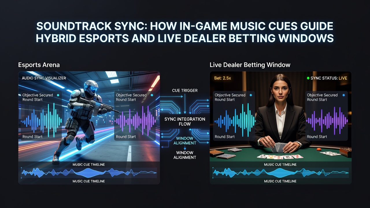 Close-up of waveform analysis software displaying music cue alignments between esports objectives and dealer table reveals