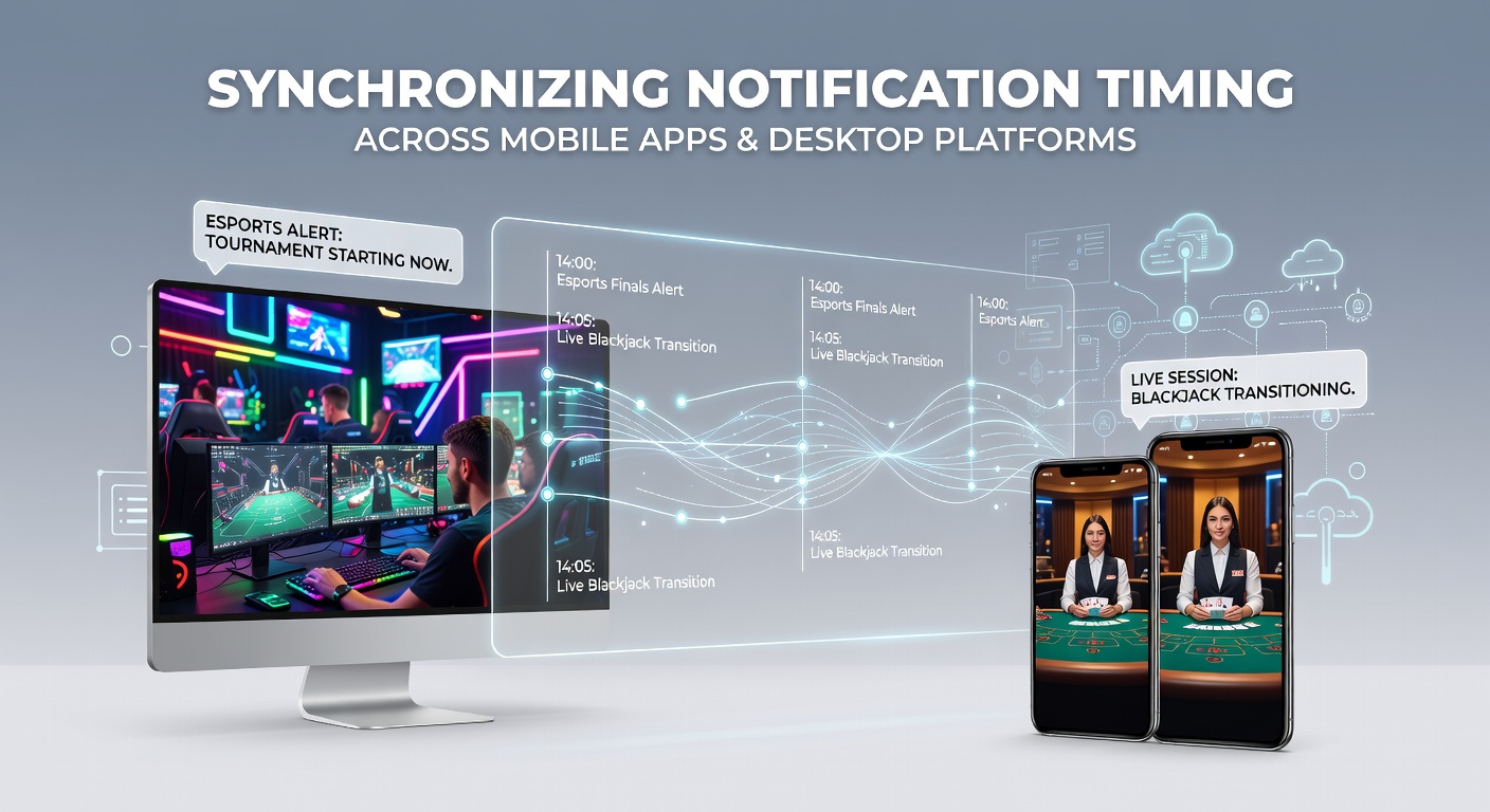 Illustration showing synchronized notifications on mobile and desktop devices for esports and live dealer platforms