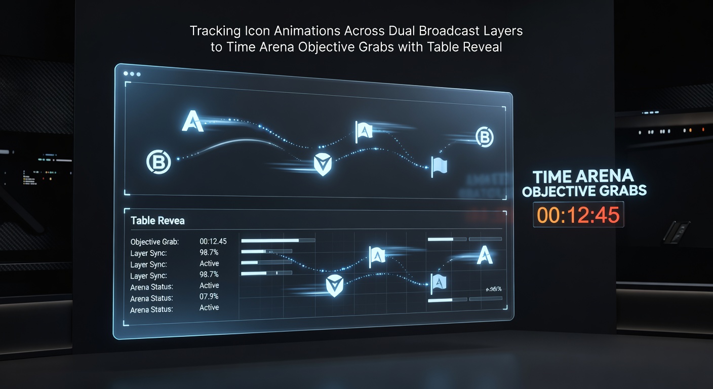 Close-up of icon animation paths mapped across arena and table broadcast layers